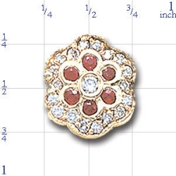 AC468 14K FLOWER BEZEL SLIDE WITH RUBY AND DIAMONDS 